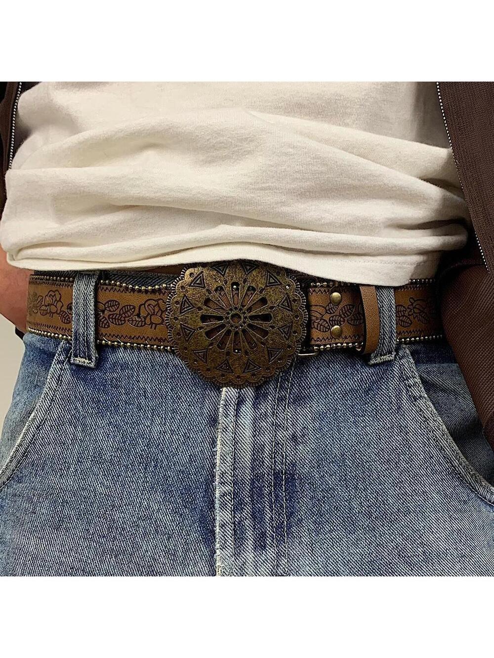 Y2k style American Western Belt Buckle vintage style floral gold beaded boho - Picture 4 of 8